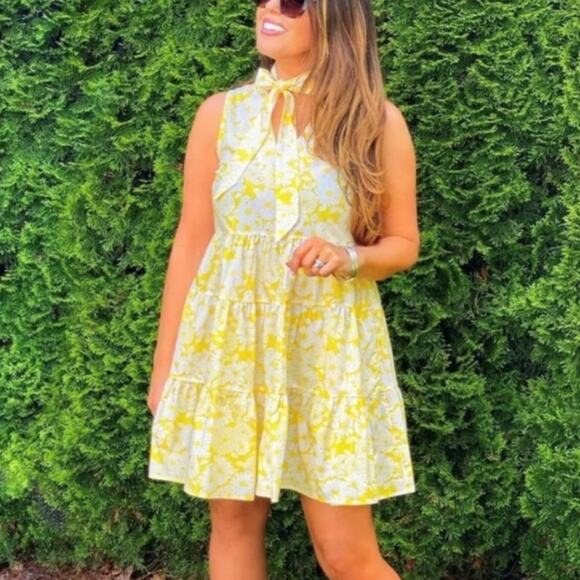 Lisa Marie Fernandez Butter Yellow Tiered Mini Dress Babydoll Flowy Floral XS - Picture 12 of 12
